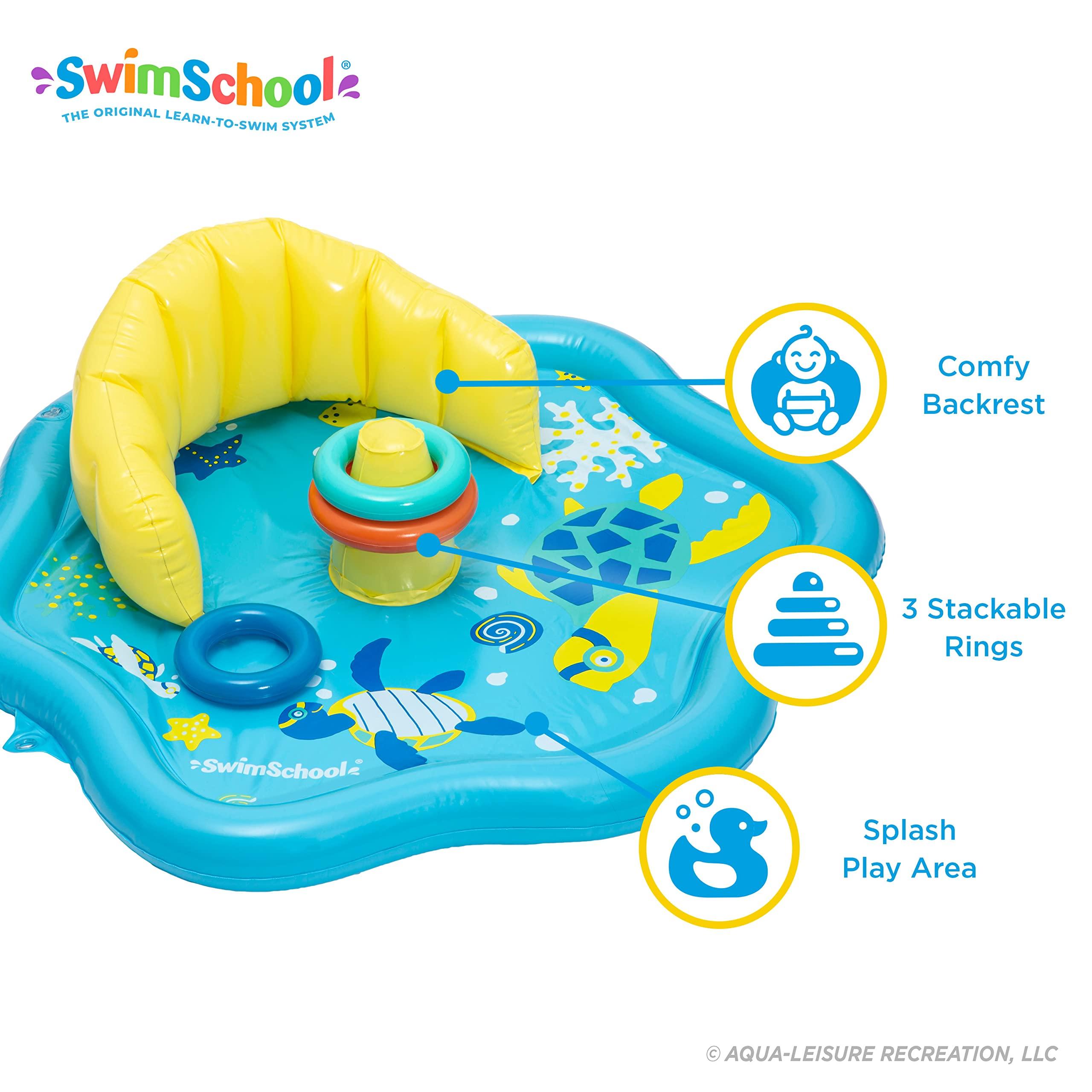 SwimSchool SwimSchool Baby Splash Play Mat Inflatable Play Pool for Babies & Infants with Backrest Includes Baby Water Toy Rings Seafoam Blue Lemon