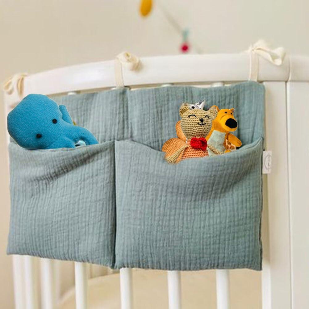 Surakey Hanging Baby Diaper Caddy Organizer, Diaper Stacker, Baby Crib Pocket with Straps Classified Storage Bag Organizer for Nursery Diapers Wipes Baby Essentials (Gray)