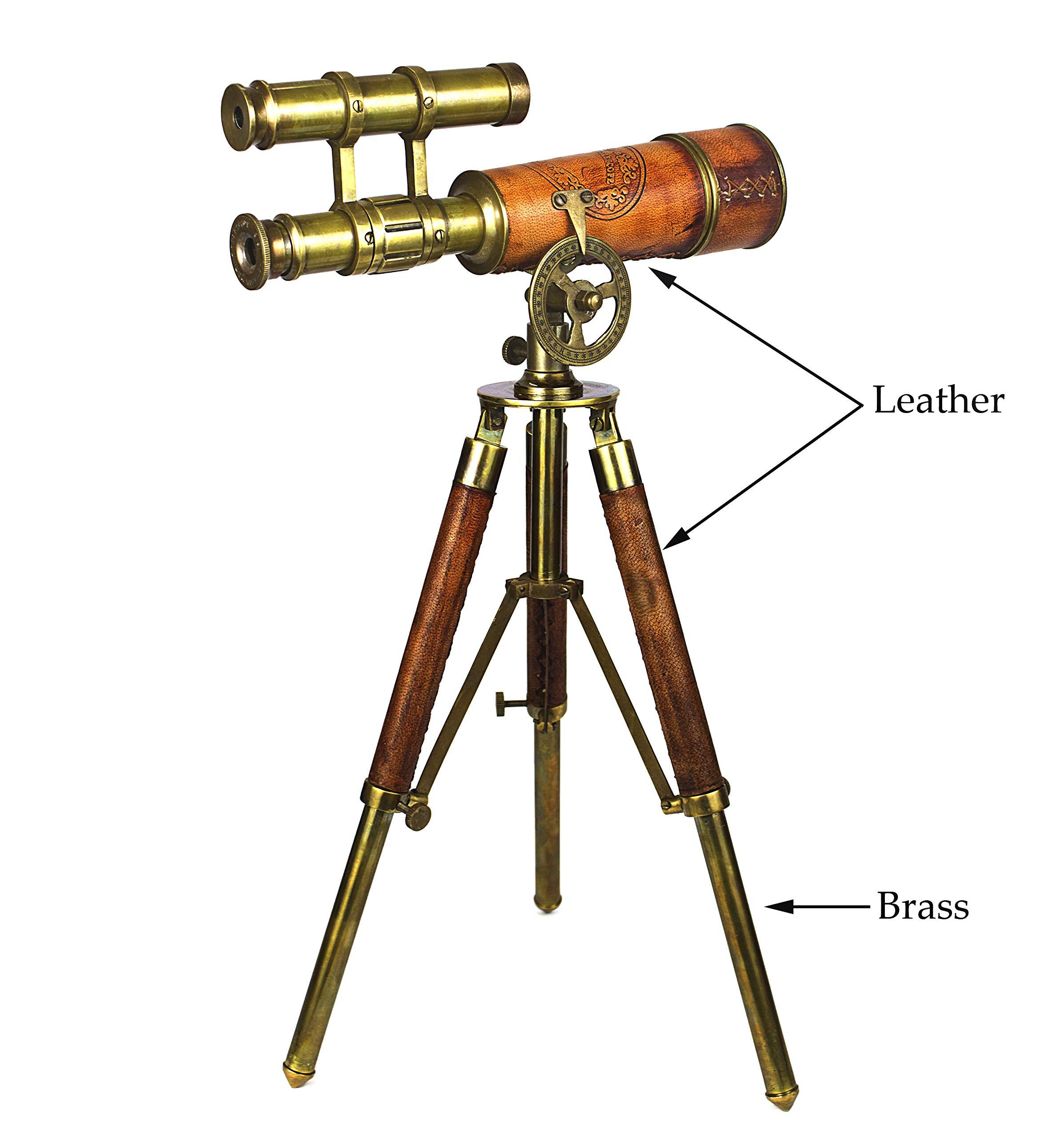 collectiblesBuy Double Barrel Table Dcor Antique Brass Telescope with Tripod Vintage Marine Functional Instrument Collectibles Item Leather Home Decor