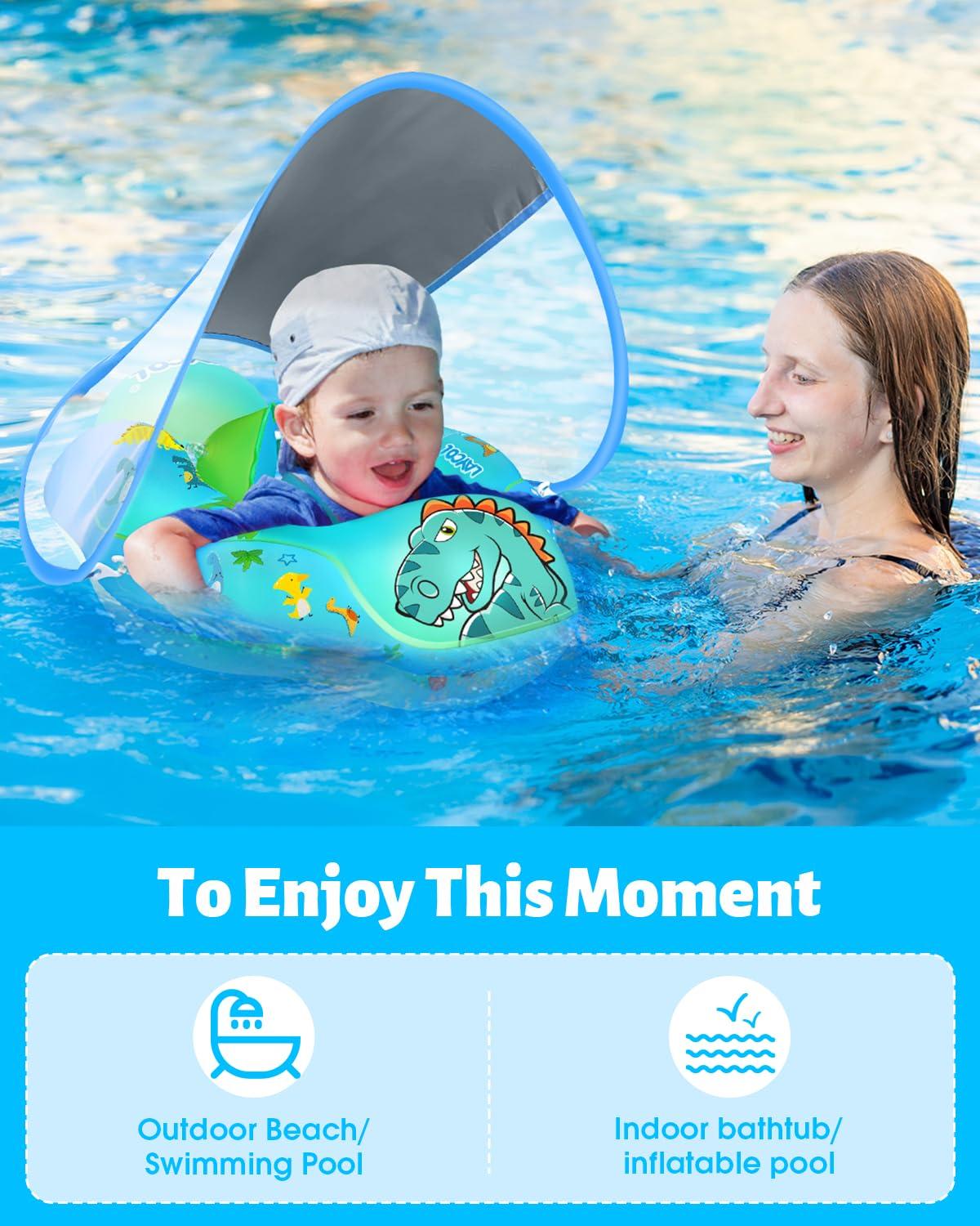 LAYCOL LAYCOL Baby Swimming Float Inflatable Baby Pool Float Ring Newest with Sun Protection Canopy,add Tail no flip Over for Age of 3-36 Months (Dinosaur, S)