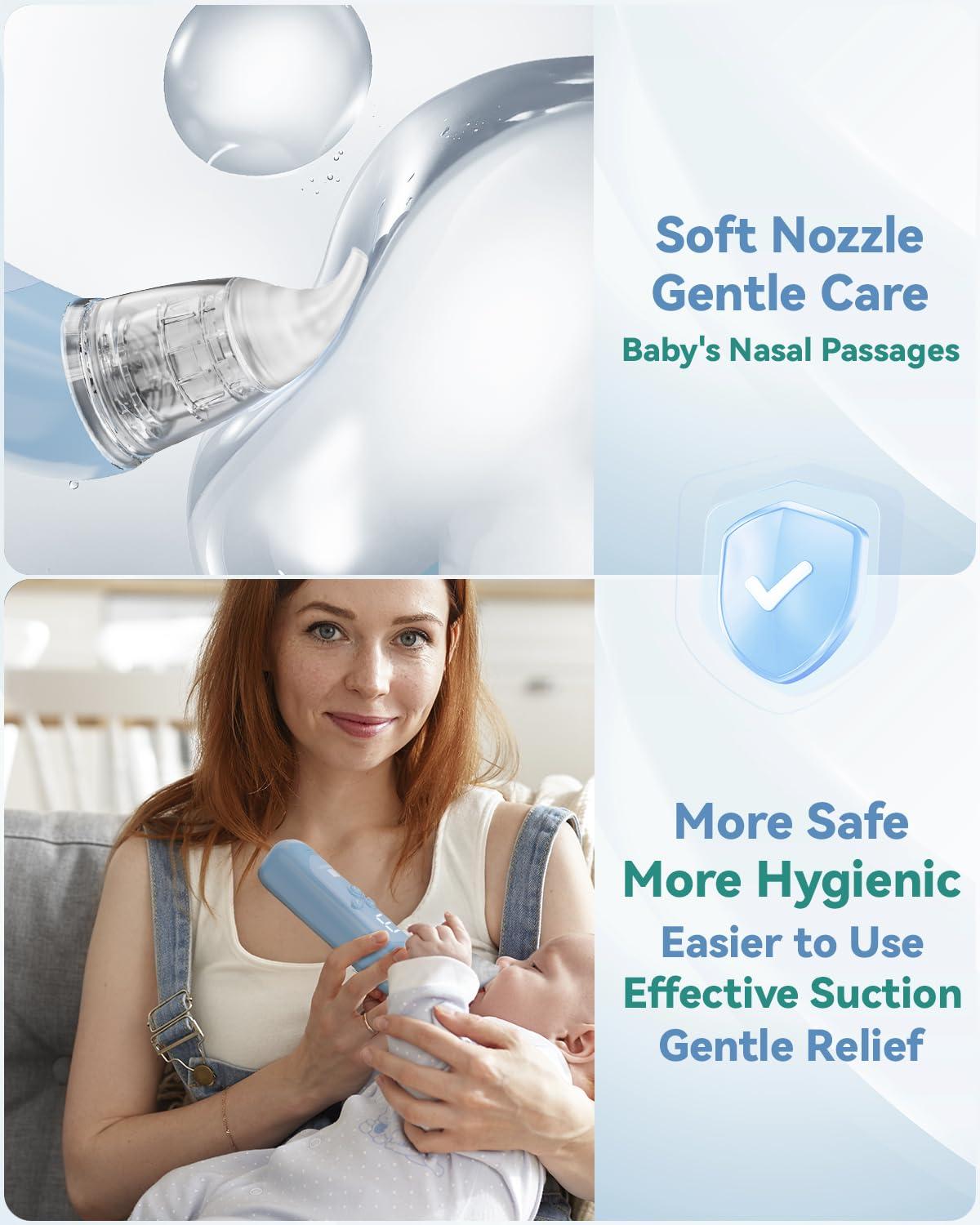 HORIGEN Nasal Aspirator for Baby, Electric Baby Nose Suction with 5 Adjustable Levels Suction, USB-C Rechargeable Mucus Cleaner with Lights and Music, Baby Nasal Aspirator for Toddler with 3 Silicone Tip