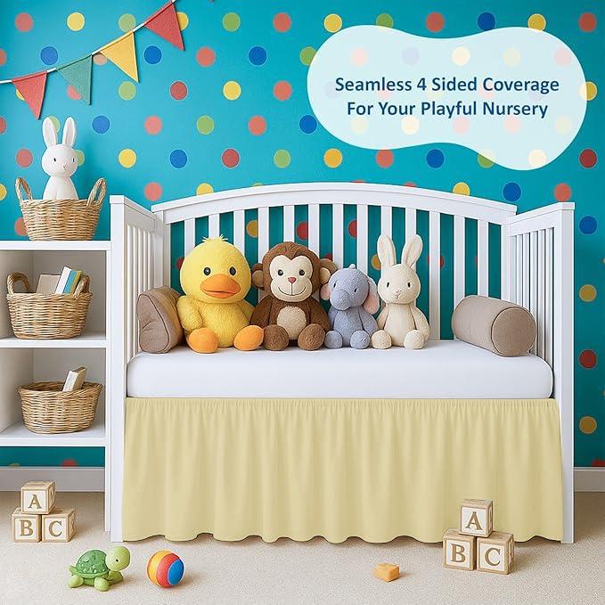 Silentnight 100% Egyptian Cotton, Nursery Crib Toddler (28" x 52" x 14") 800 Thread Count Crib Skirt Dust Ruffle, Bedding Skirts for Baby Boys or Girls, 14" Drop, Ivory Solid