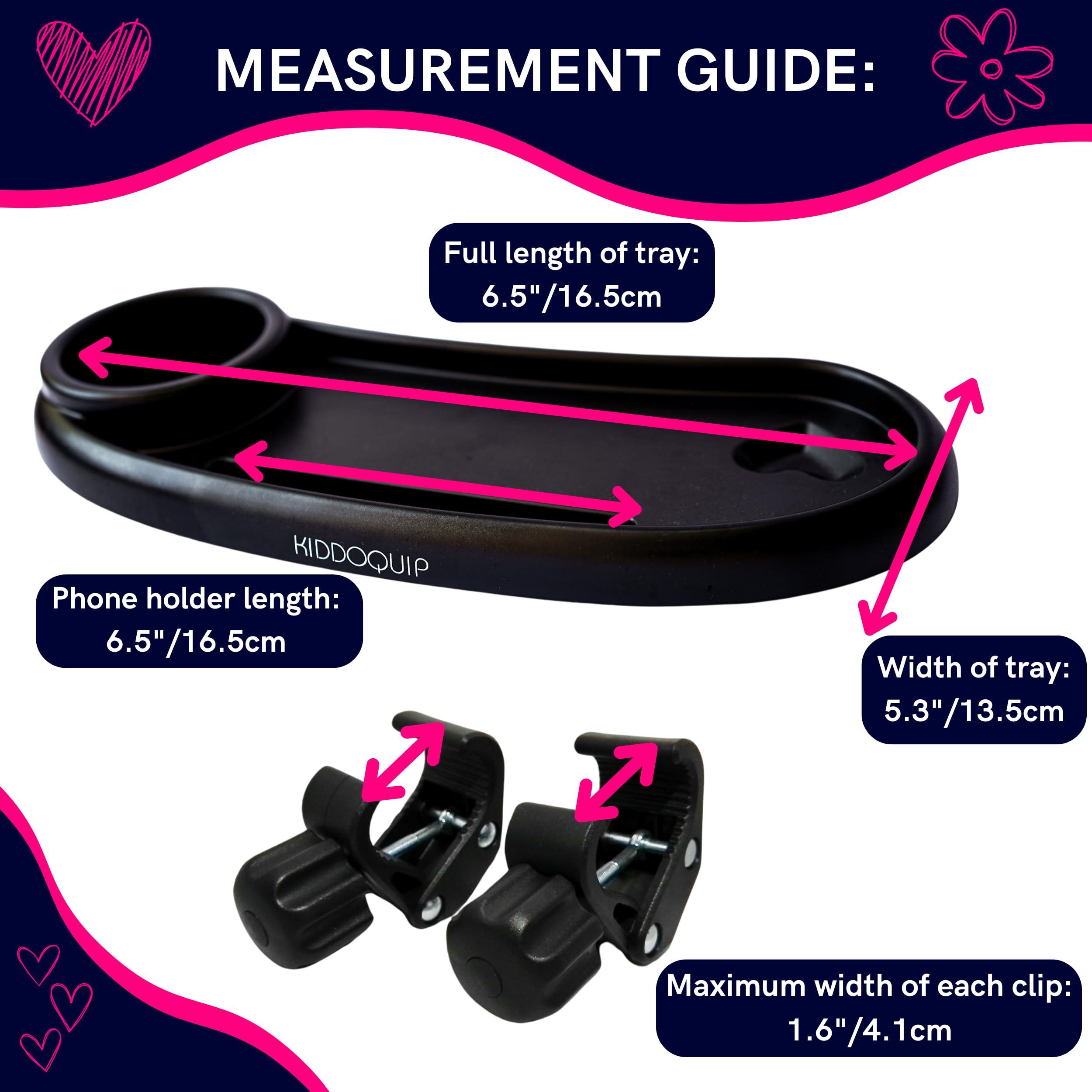 KIDDOQUIP KIDDOQUIP Universal Stroller Tray: Stroller tray, Cup, Phone Mount-Rigid Design, Non-Slip Clips - Fits MOST Strollers - Stroller Tray Attachment, Snack Tray for Stroller, Universal Stroller Snack Tray