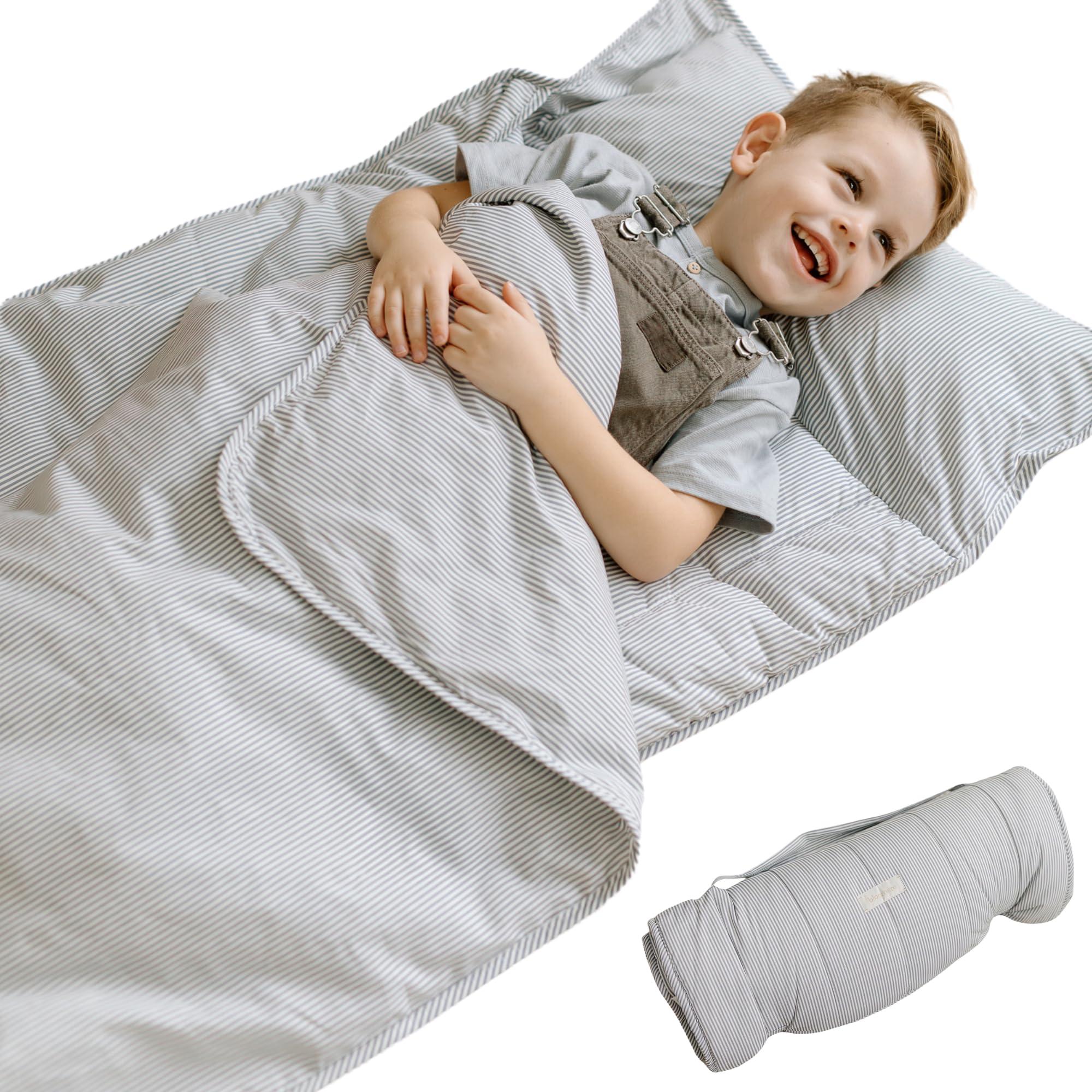 bloomere Bloomere Organic Toddler Nap Mat 100% Cotton Kids Sleeping Mat & Detachable Pillow Sleeping Bag with Soft 1.5 Pad Washable Travel Essentials Ideal Nap Mat for Daycare, Preschool, & Sleepovers