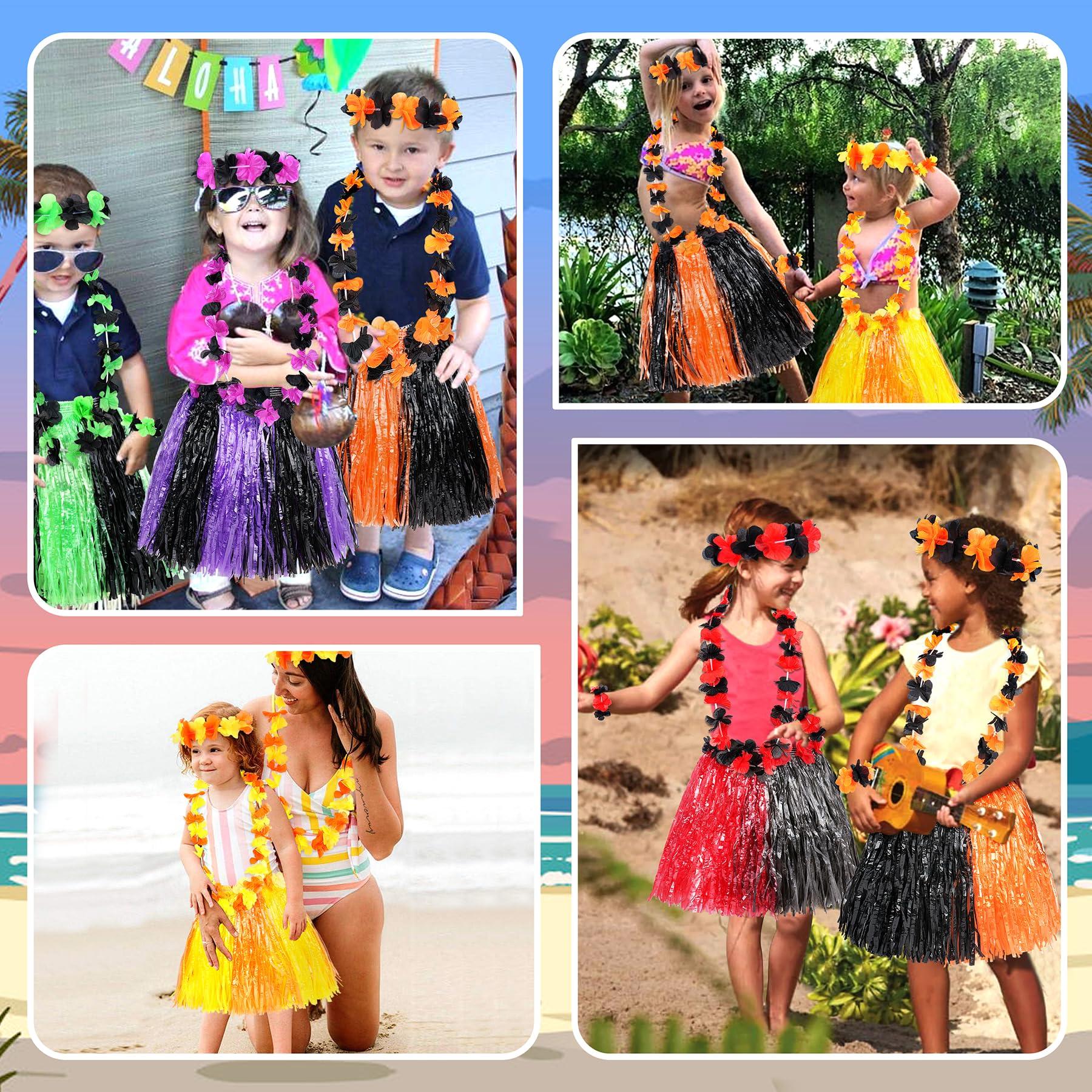 Fortuning\'s JDS Fortuning\'s JDS Girl\'s Hawaiian Hula Grass Skirt for Party Outfits Kids Flowers Costume for Luau Tropical Beach Party Decor