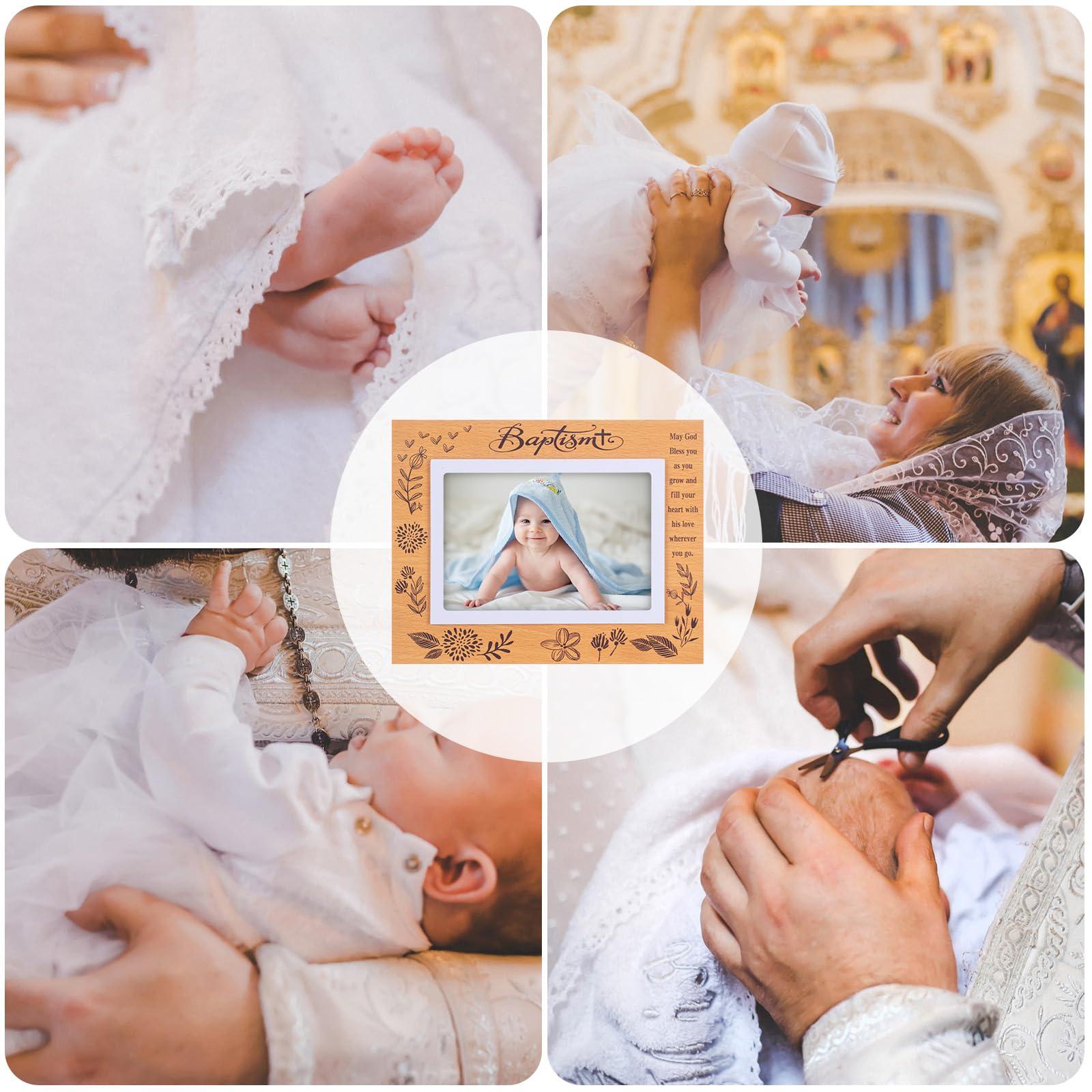 BiKontrun Baby Baptism Picture Frame - Baptism Photo Frame for Boys and Girls,Christening Keepsake Photo Frame,Baby Baptism Gifts with Warm and Caring Blessing of Words"May God Bless You Wherever You Go"