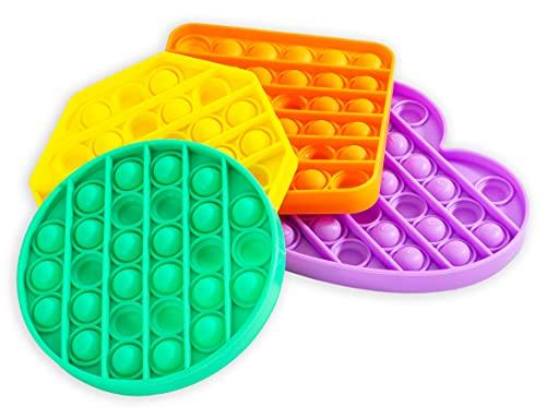 Stages Sensory Builder: Push Pop Bubble Fidget Sensory Toy for Anxiety, Autism, ADD and ADHU, popit Special Needs Stress Reliever: Popit Set of 4 (Round, Square, Octagon and Heart)
