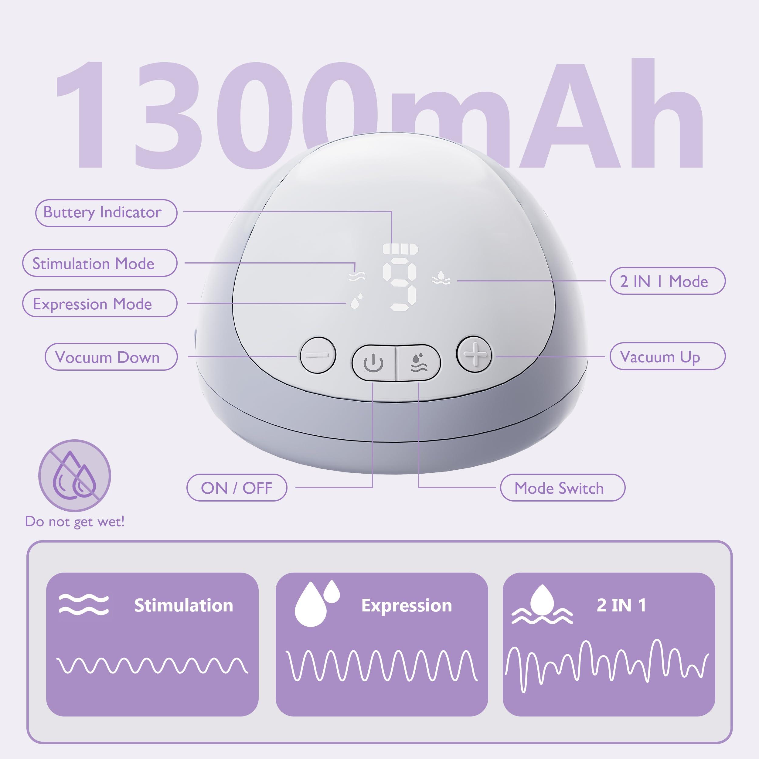Momfree Hands Free Breast Pump:Wearable Breast Pump Portable with 3 Modes/9 Levels/LED Display - Low Noise,for 25/21/17mm Silicone Cushion Insert,2 Count