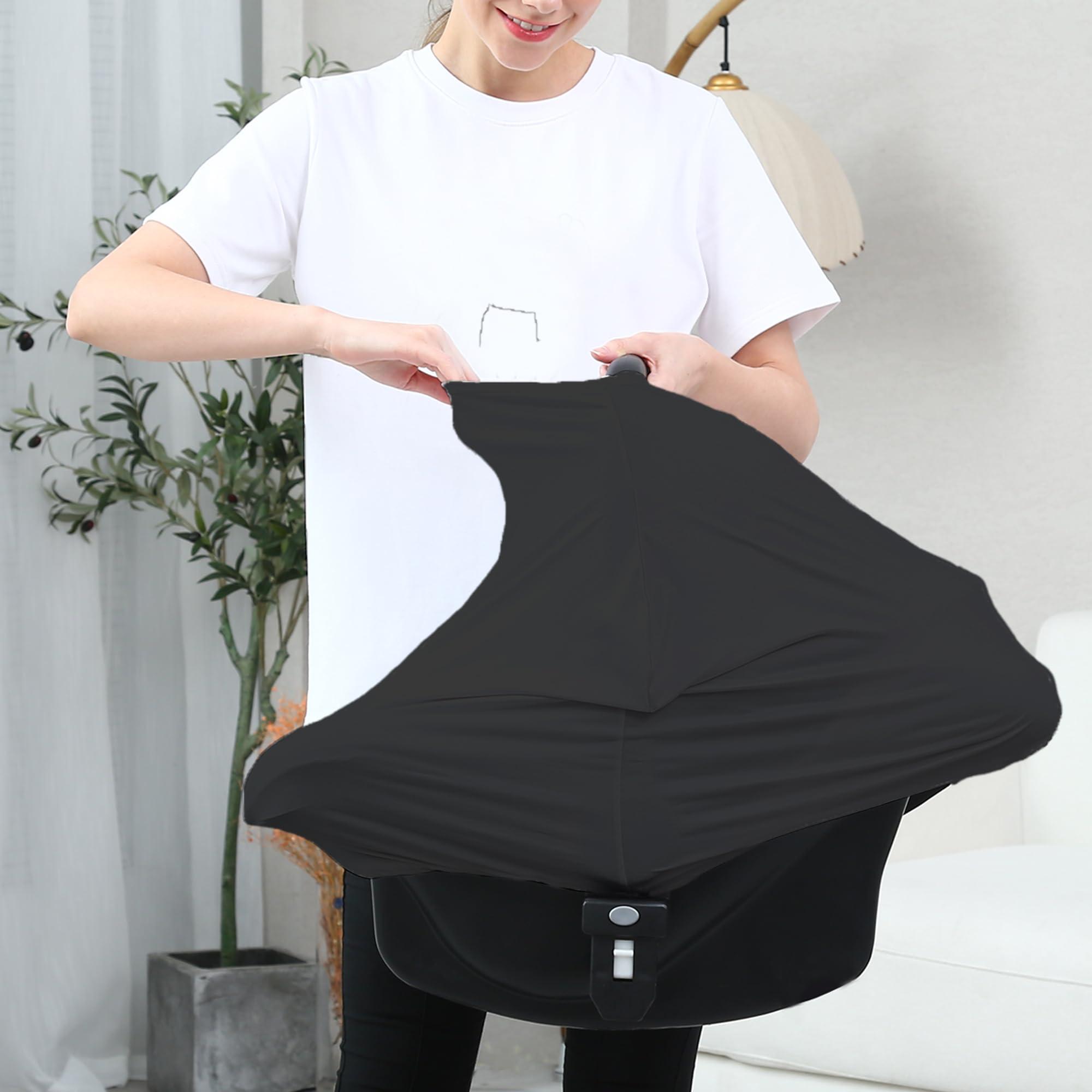 Dudeeghes Carseat Covers for Baby Breastfeeding Multi use Car Seat Canopy Cover, Infant Stroller Canopy Cover for Boy and Girls (Black Print)