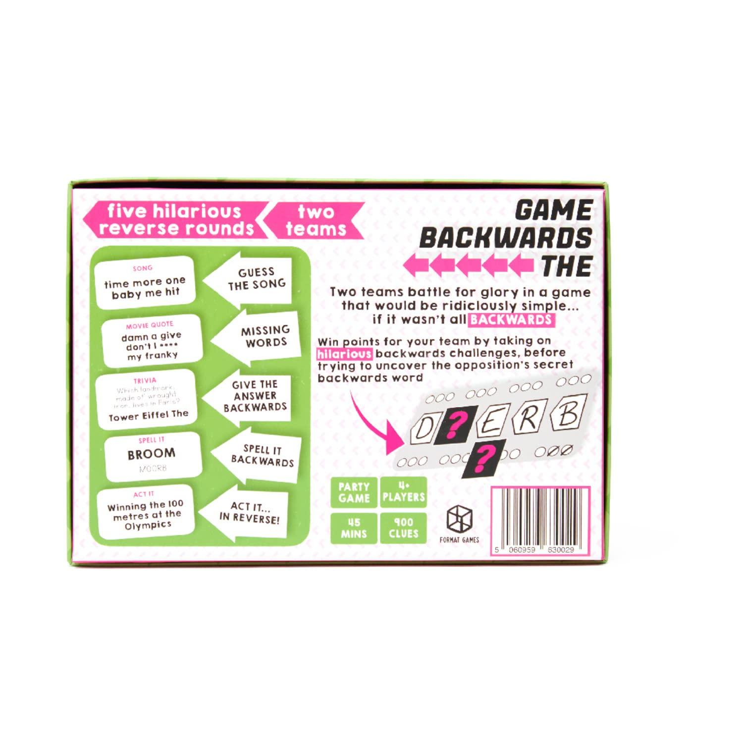 Format Games The Backwards Game - Silly Reverse Challenges and Word Play Fun! Cooperative Party Game, Family Game for Kids & Adults, Ages 12+, 4-10 Players, 30-60 Minute Playtime, Made by Format Games