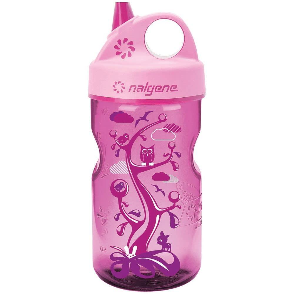 Nalgene Nalgene Kids Sustain Grip-N-Gulp Water Bottles Made with Material Derived from 50% Plastic Waste, Leak Proof Sippy Cup, Durable, BPA and BPS Free, Dishwasher Safe, Reusable, 12 Ounces, Pink Woodland