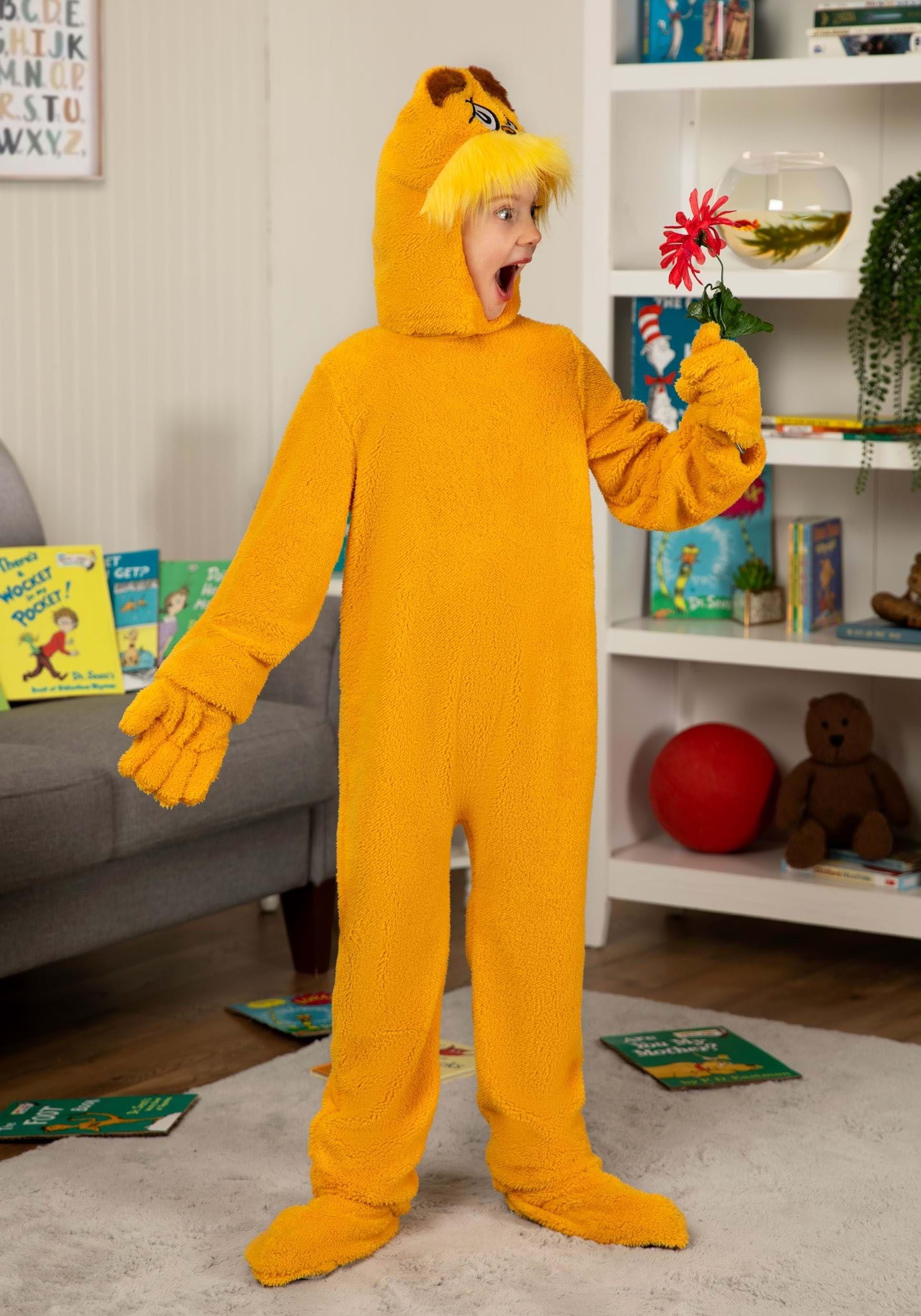 Fun Costumes Fun Costumes Child Dr. Seuss The Lorax Costume - Size -Deluxe Jumpsuit with Plush Hood, Hand Covers, and Foot Polyester Microfiber Fleece Officially Licensed Large