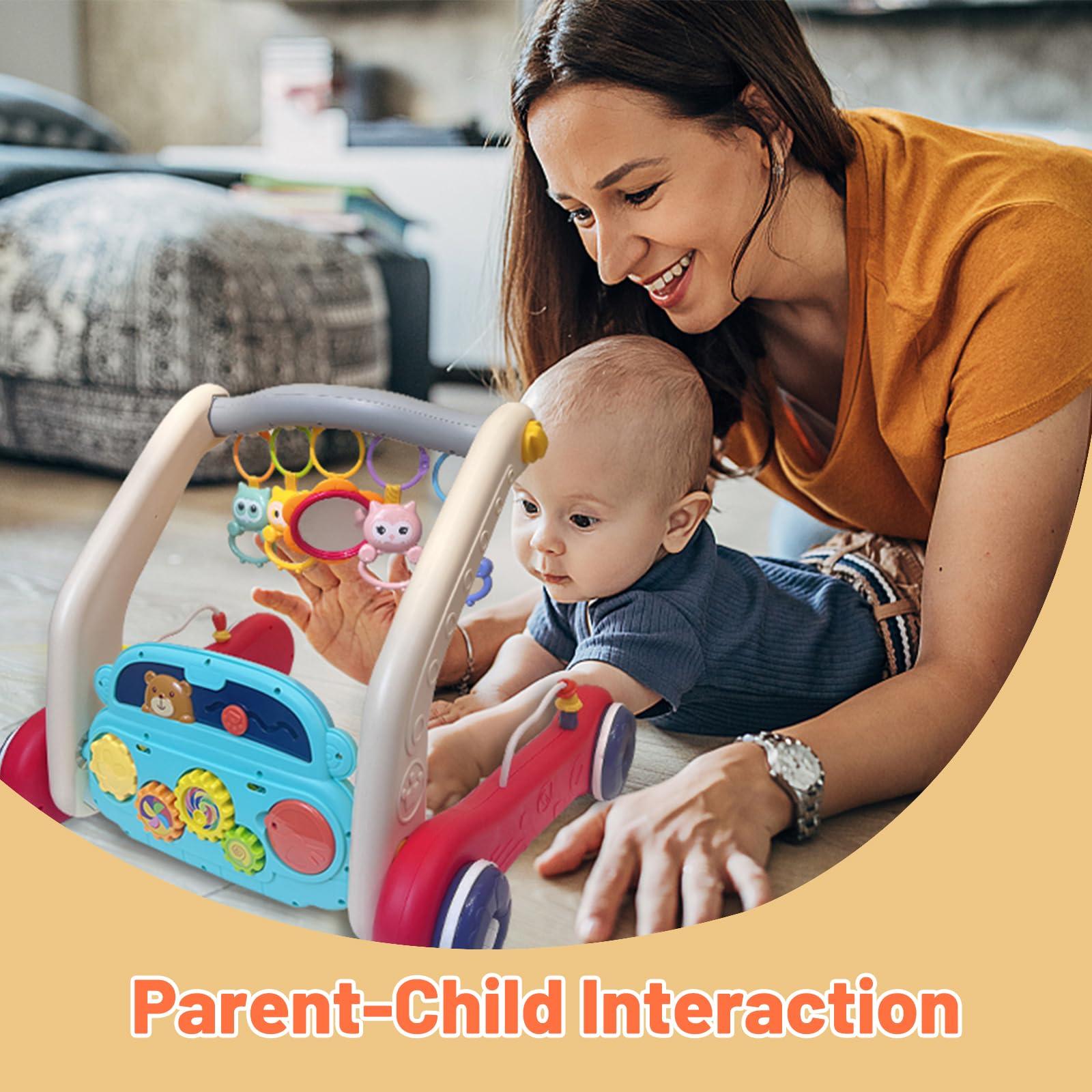 Cuterabit Baby Gym Play Mat & Baby Walker, Baby Activity Center with Music and Light, Tummy Time Mat, Push Toys for Toddler, Detachable Play Piano and Rattles for Newborn Babies Infants Boys Girls