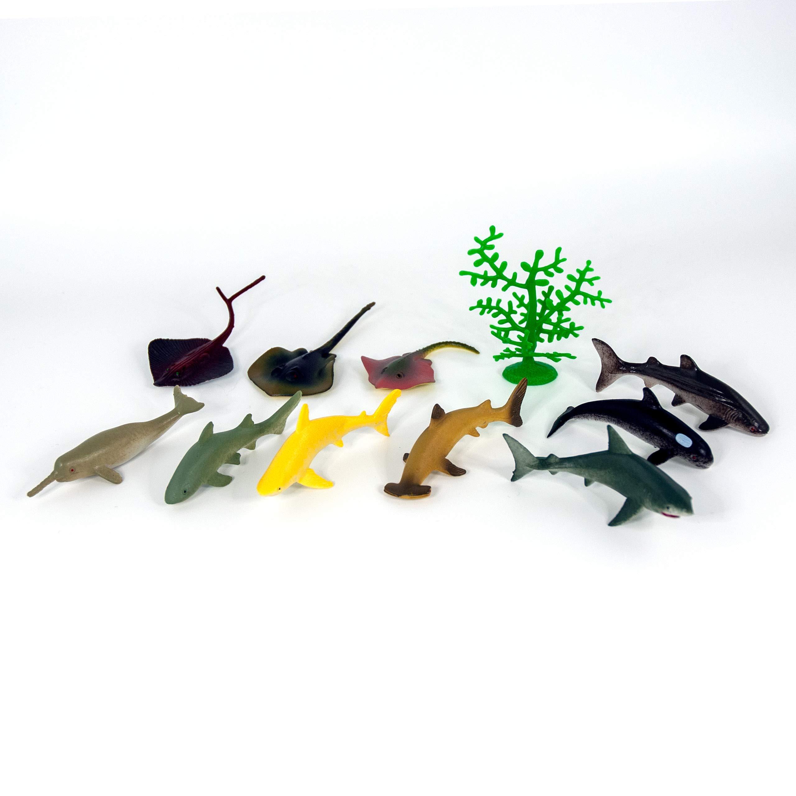 Cubitube Cubitube - Shark from Deluxebase. 11 Piece Small Shark Figurines and Play Accessories Collection. Reusable Plastic Storage Tube of Ocean Mini replicas.