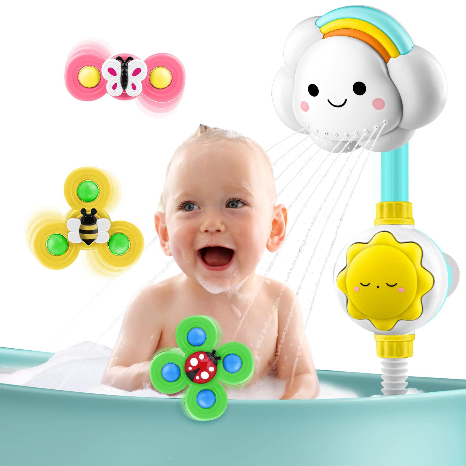 OWNONE 1 Baby Bath Toy Shower Head - OWNONE 1 Bathtub Shower Sprayer, Bath Toy for Toddlers Ages 1-3, 2-4 Years Old, Infant Baby Bath Toy 6-12, 12-18 Months - Includes 1 Cloud Shower Head & 3 Suction Spinners