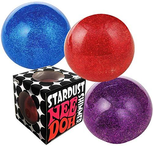 Nee-Doh Nee-Doh Schylling Stardust Shimmer Groovy Glob! Squishy, Squeezy, Stretchy Stress Balls Blue, Red & Purple Complete Gift Set Party Bundle - 3 Pack