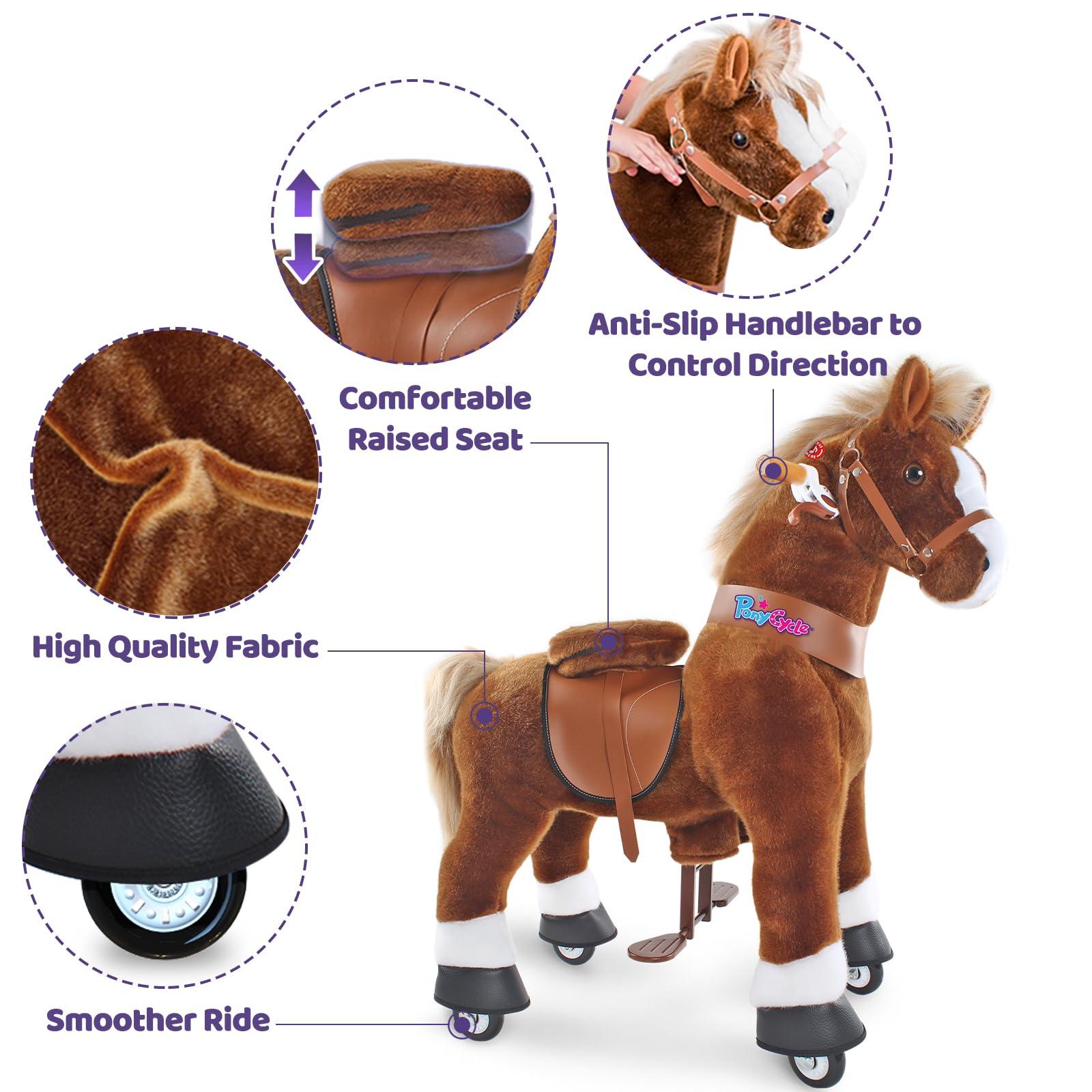 PonyCycle PonyCycle Large Pony Cycle U5 Horse Ride on Toys for Boys Classic Model U (with Brake/ 42.5\" Height/Size 5 for Age 7-12) Mechanical Riding Pony Gifts Brown Ux524
