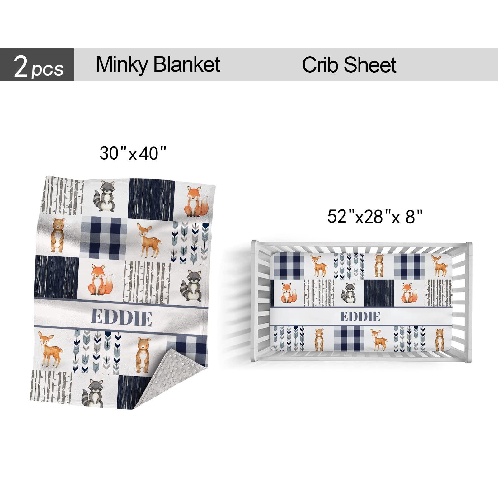 Munific Personalized Crib Bedding Sets for Baby Boys, Custom Baby Girls Crib Bedding Set with Name, Woodland Animals Nursery Bedding, 2 Piece Baby Crib Sets, Name Crib Comforter, Crib Fitted Sheets for Babies