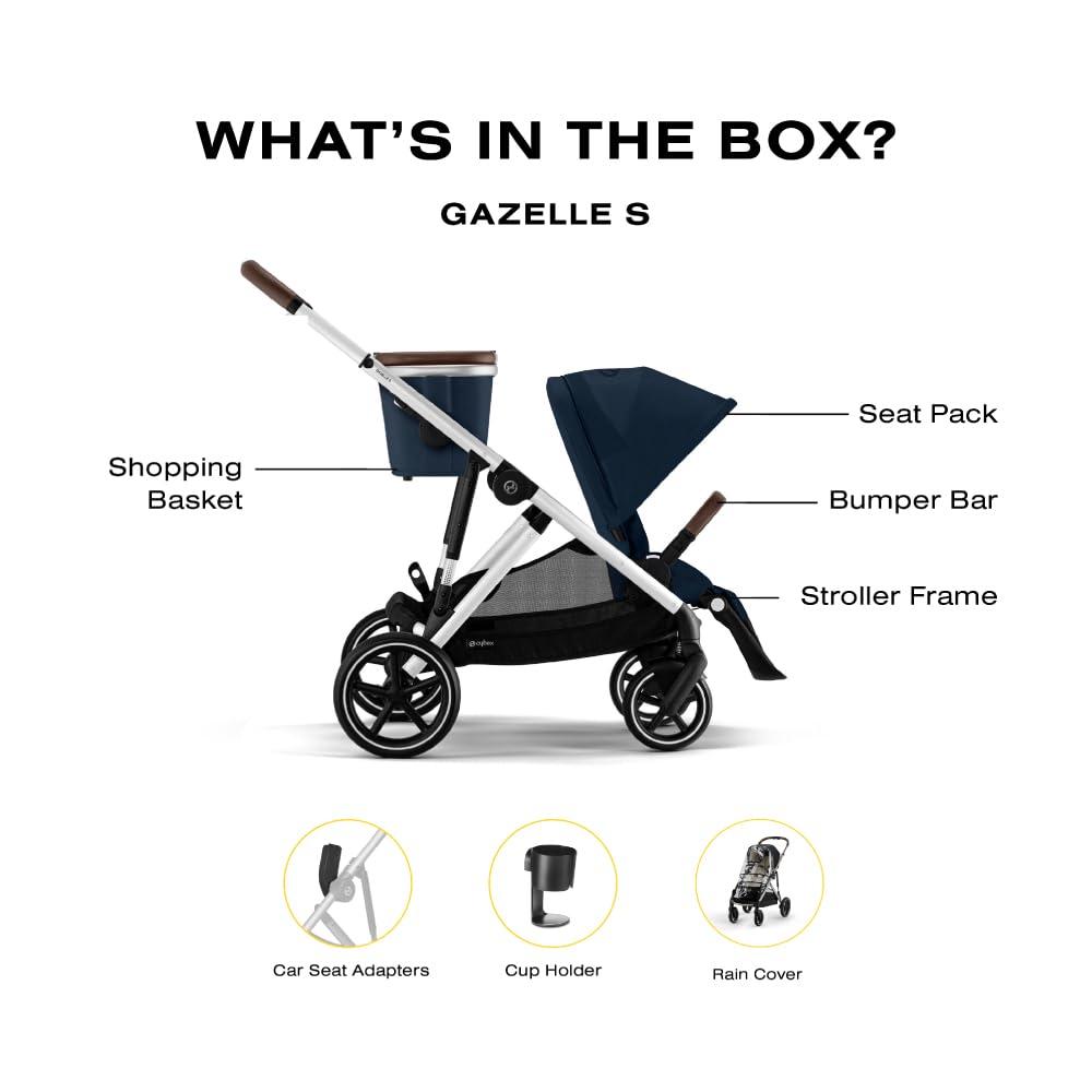 Cybex Cybex Gazelle S All-in-One Toddler and Baby Stroller with Over 20 Modular Configurations, Ergonomic Near-Flat Recline, Shopper Basket, and Compact Fold, Ocean Blue