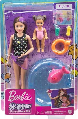 Barbie Barbie Skipper Babysitters Inc Playset with Skipper Doll, Color-Change Small Doll, Pool, Squirt Whale Toy & Accessories