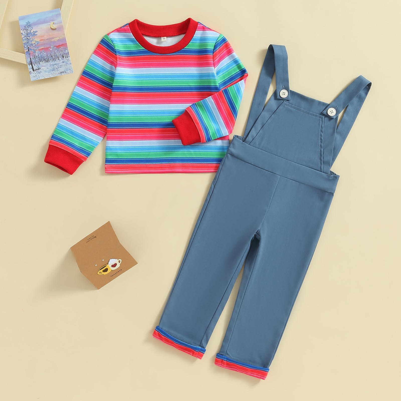 Tempura Tempura Baby Toddler Scary Nightmare Killer Doll Wanna Play Movie Character Outfits Chucky Doll Costume Cosplay Set (Blue, 12-18 Months)