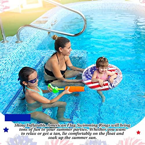 Wettarn Wettarn 4 Pcs 24 Inch Patriotic Inflatable Pool Float with Confetti USA Flag Swim Tube 4th of July Pool Tube Cool Pool Floaties Water Swimming Ring for Girls Boys Pool Toys Beach Lake Water Sports