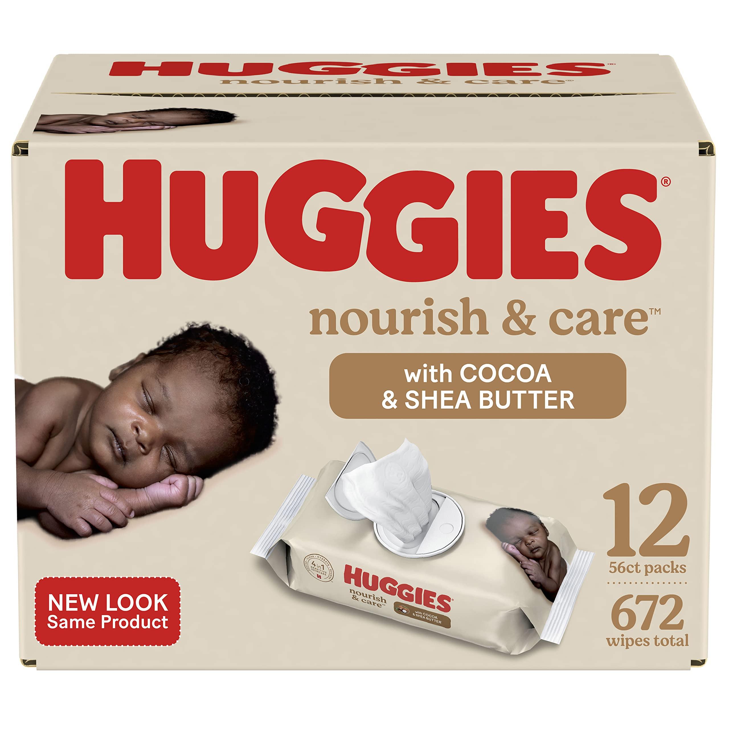 HUGGIES Baby Wipes, Scented, Huggies Nourish & Care Baby Diaper Wipes, 56 Count (Pack of 12)