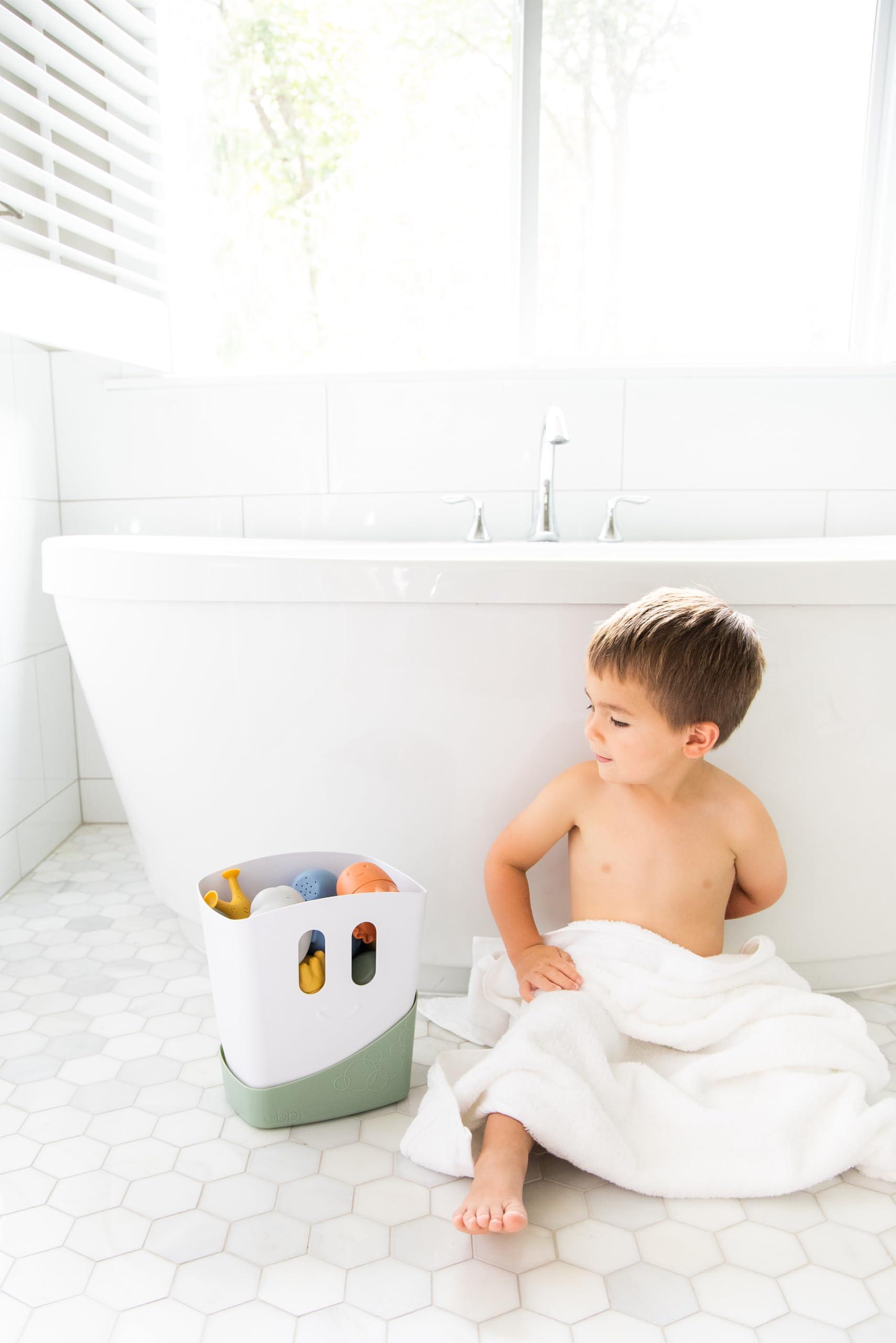 Ubbi Ubbi Stand Up Bath Toy Storage Organizer, Bath Caddy with Removable Drying Rack Bin for Toddlers and Baby, Sage