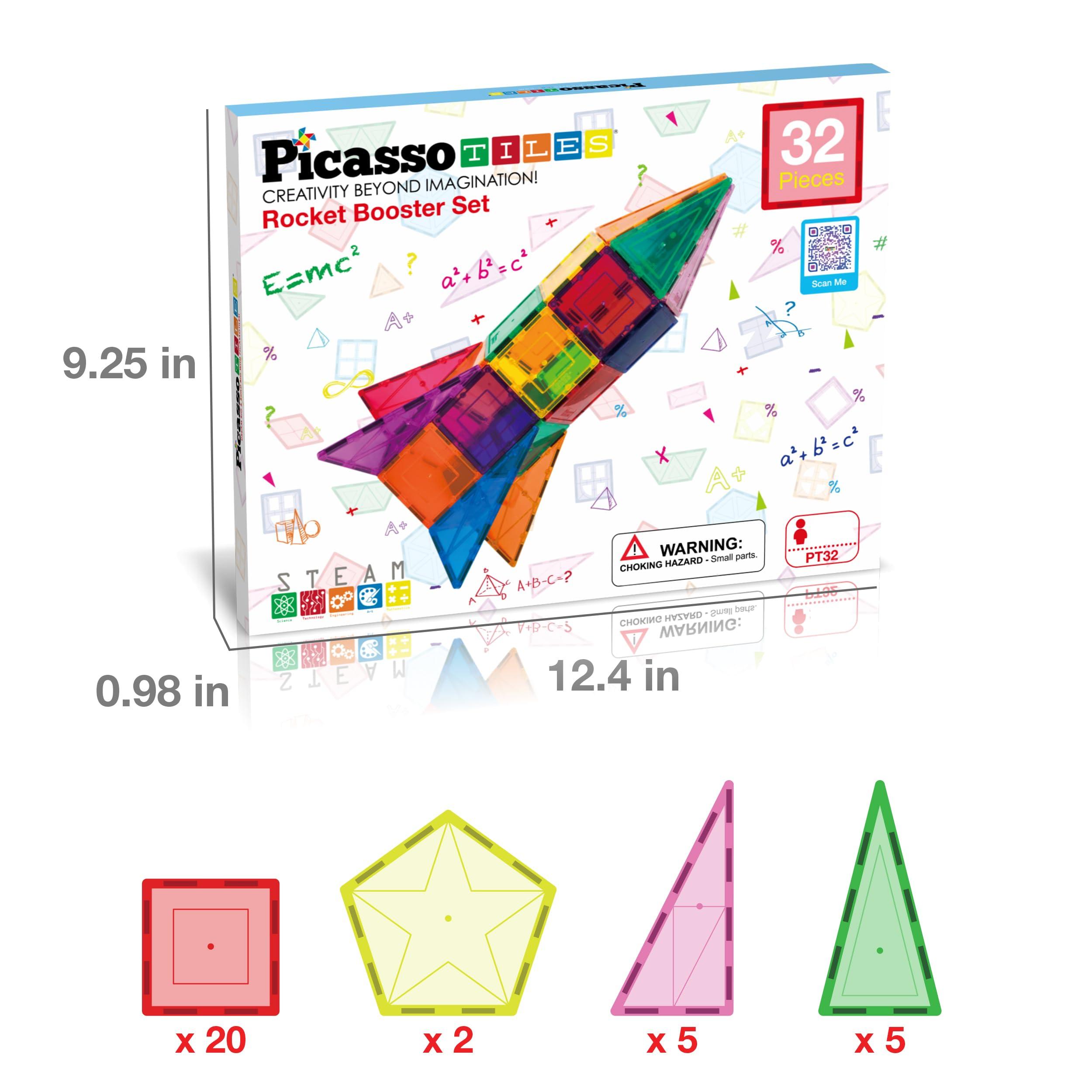 PicassoTiles PicassoTiles Magnetic Building Block Rocket Booster Theme Set Magnet Construction Toy Educational Kit Engineering STEM Learning Playset Child Brain Development Stacking Blocks Playboard PT32