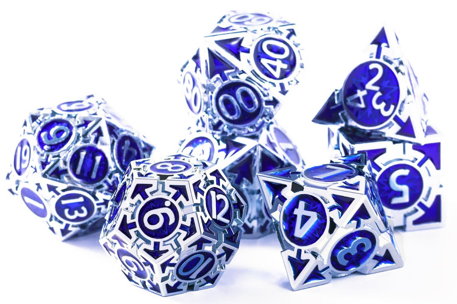 RULE DICE RULE DICE Metal DND Dice Set D&D Dungeons and Dragons Dice, Unique Polyhedral MTG RPG Role Playing D and D Dice Set, Weighted Solid Blue D & D Metal Dice with DND Dice Gift Box D20 D4 D12 D10 D% D8 D6