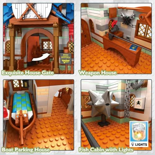 JMBricklayer JMBricklayer Medieval Fishing Shop Building Sets for Adults, LED Lighting Kit Creative Fishing Gear Store Castle House Model Toy, Collectible or Home Display, Ideas Gifts for Boys Girls 41107