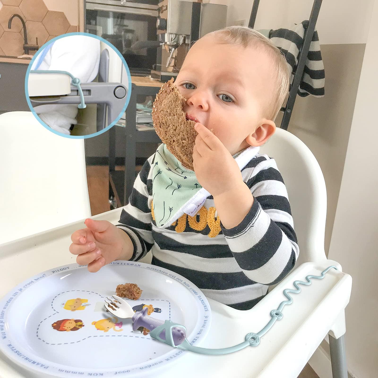 Gelinor Baby Spoons Self Feeding 6 Months Silicone Strap Toddler Utensils Fixer Highchair Accessories-Gelinor Feeding Aid for Keep Baby Utensils Close at Hand and Off The Ground(Beige)-No Spoon