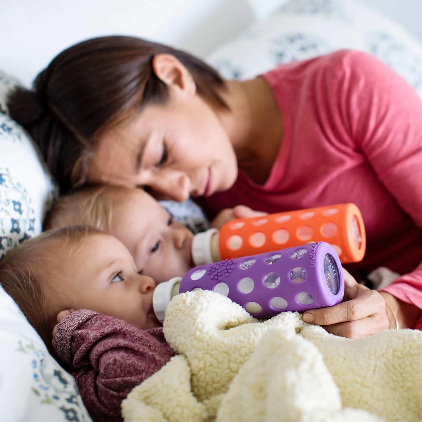 Lifefactory Lifefactory Glass Baby Bottles with Silicone Protection - 2-Pack, 9 oz Bottles,Papaya & Kale