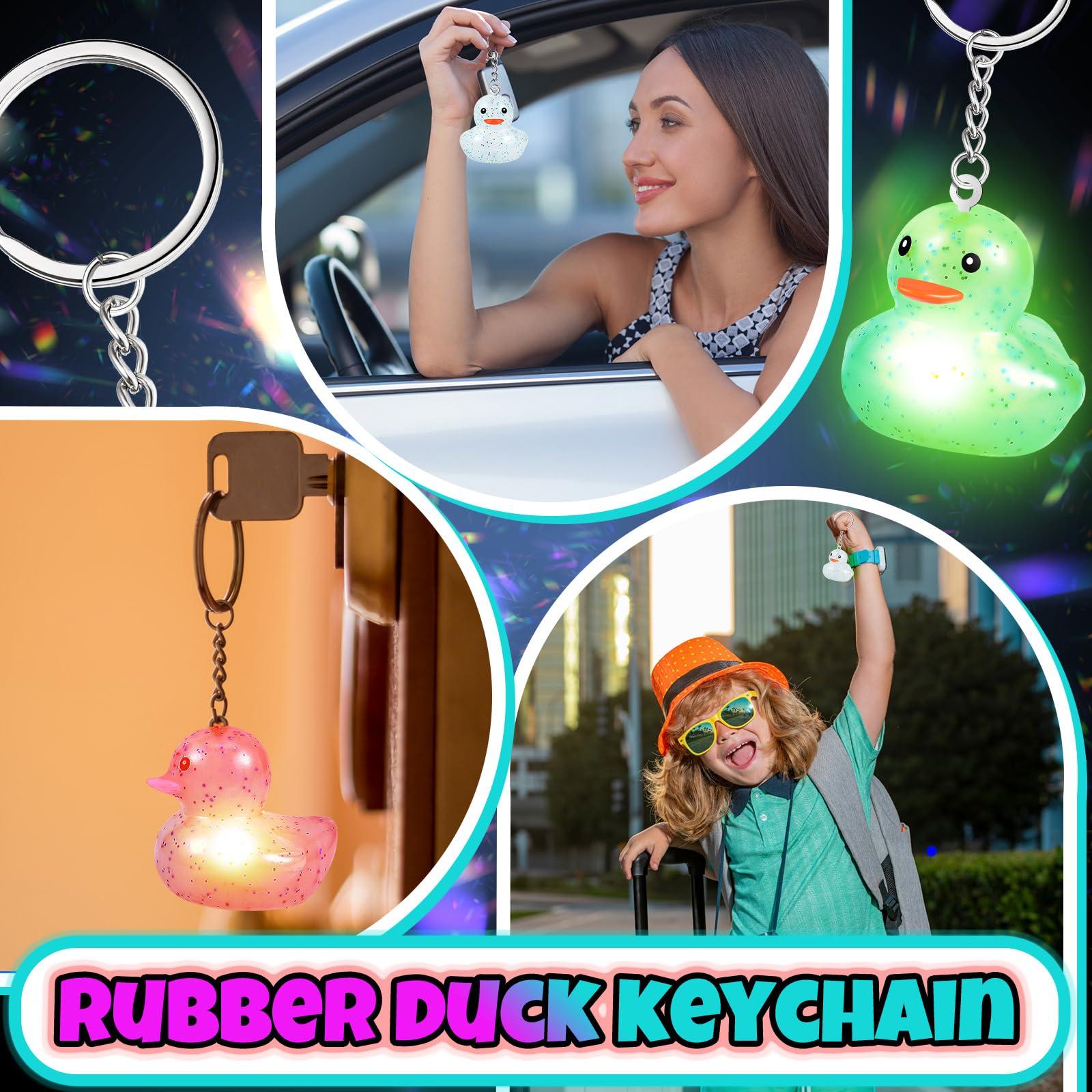 Deekin Deekin 100 Pcs LED Light up christmas Rubber Duck Keychain Cute Duck Keychains Bulk Mini Duck Party Favors 3D Duck Chains Small Ducky Pendant Accessories for Christmas Birthday Party Gifts (Stylish)