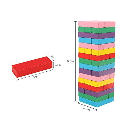 Canuan Canuan Wooden Blocks Stacking Games, 48PCS Tumbling Stacking Blocks Game for Kids and Families, Wood Colorful Balancing Blocks Montessori Toys for Kids with Storage Bag