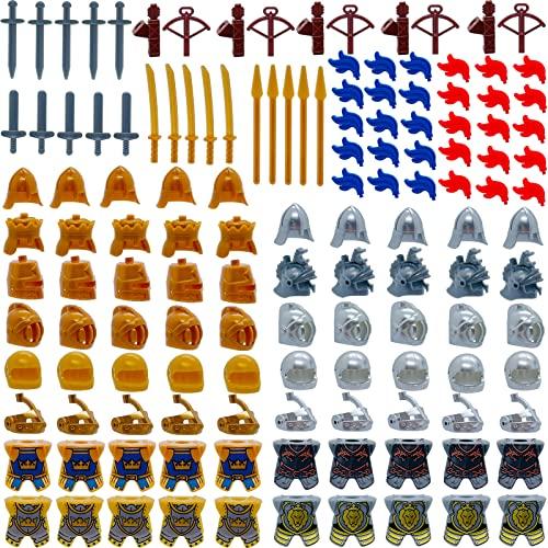 MIUTRUE MIUTRUE Medieval Knight Weapons Pack Accessories Set Building Block Toy Armor Helmet Shield Bow Arrow Designed for Mini Figures Gift for Kids Boys Grils Building Kits Toys