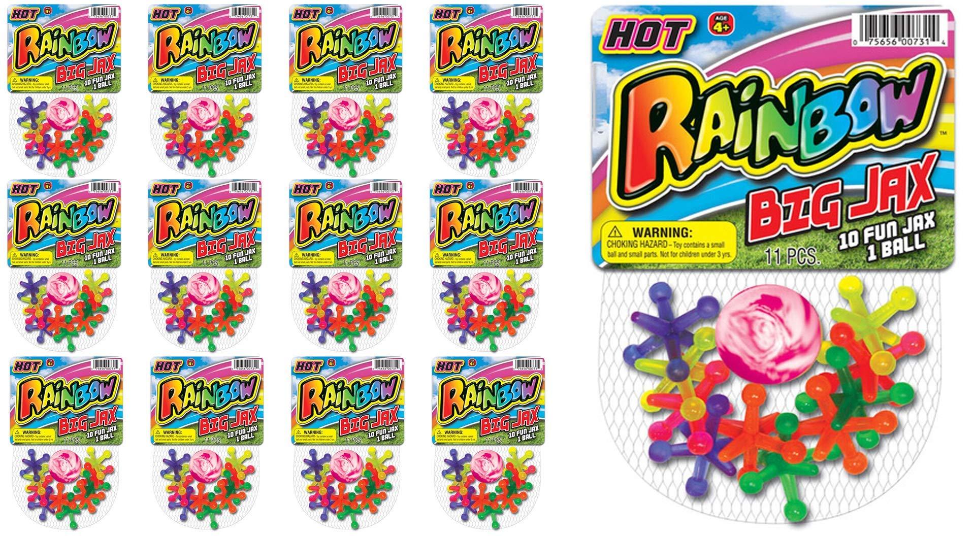 JA-RU JA-RU Jumbo Jax Toy Set w/Rubber Ball (12 Jax Set) Rainbow Neon Color Jacks Game for Kids & Adults. Classic Retro Toys. Bulk Birthday Party Favors Vintage Stocking Stuffers Pinata Filler. 731-12p