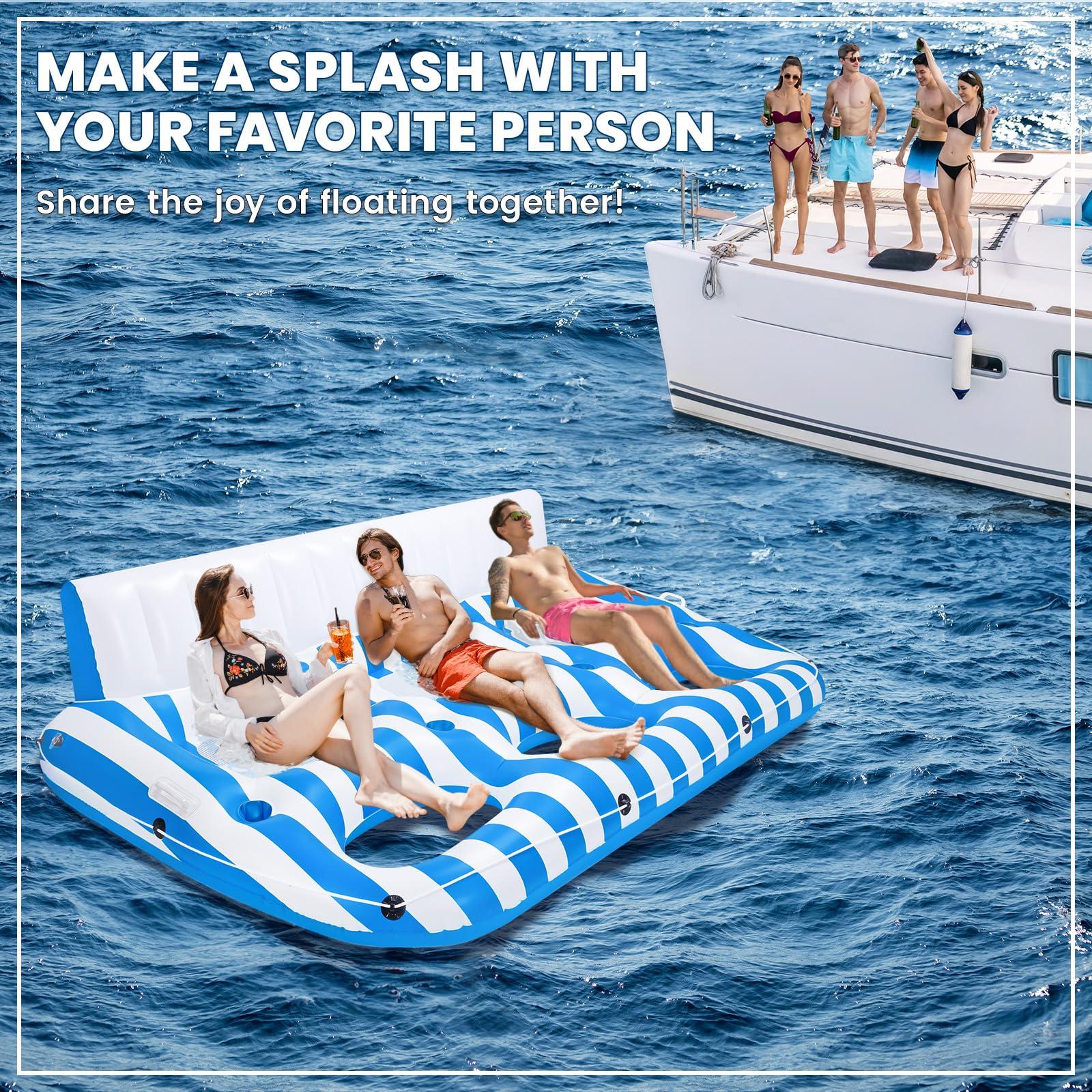 SULDUO SULDUO 3 Person Inflatable Pool Lounger Float for Adults, Giant Pool Floats Chair Lounge with 3 Backrests and Cup Phone Holder, Water Tanning Pool Raft Party Toys for Outdoor, Beach, Lake, River, Sea