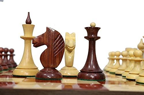 Generic 1950\'s Soviet Latvian Reproduced Weighted Chess Set in Crimson Golden Rosewood | Russian USSR Weighted Chess Pieces | King 4.0\"