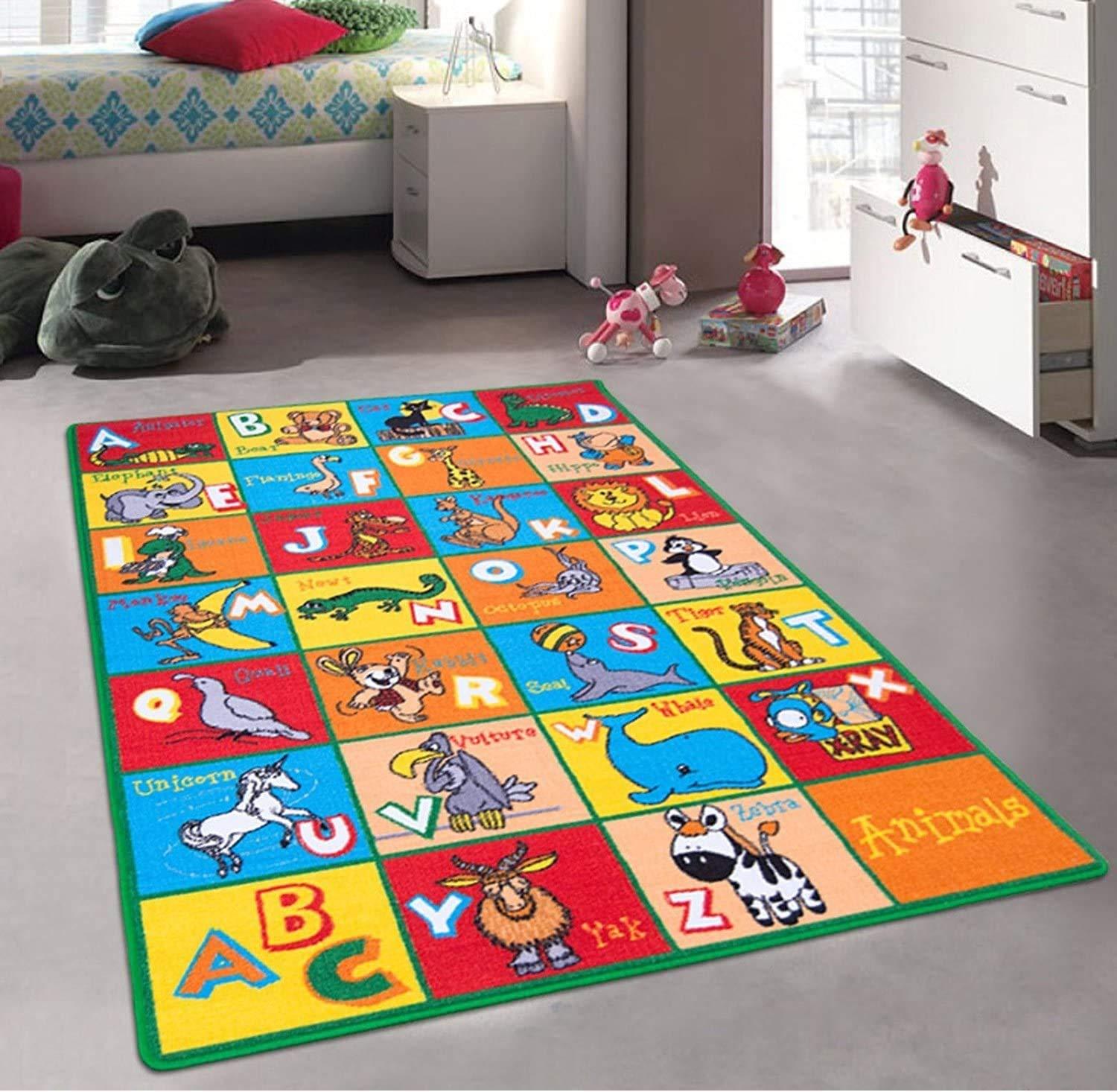 Champion Rugs Kids Colorful Animal Alphabet ABC Zoo Animals Area Rug Play Mat for Kids Nursery Bedroom Living Room (8 Feet X 10 Feet)