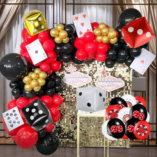LOHO MAGICA 123 PCS Casino Theme Balloon Garland Arch Kit with Game Night Poker Card Latex Balloon for Casino Royale Birthday Las Vegas Night Hollywood Theme Party Decorations