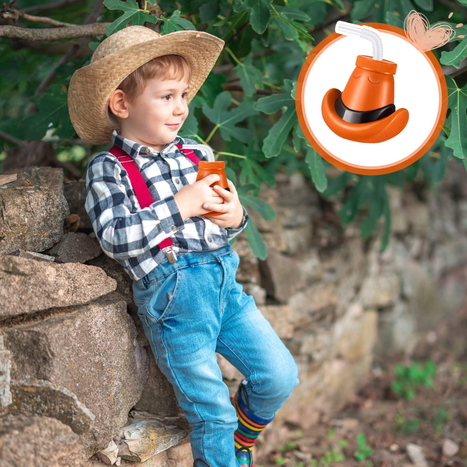 Amyhill Amyhill Cowboy Hat Cups with Lids and Straws 12 oz Plastic Cowboy Hat Cups for Western Party Supplies Cowboy Birthday Party Decorations (Brown,12 Pcs)