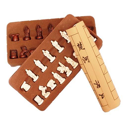 ZANZAN WUHE Chess Chinese Chess Xiangqi Game Retro Terracotta Warriors Chess Board Games Resin Chess Pieces and Leather Soft Chessboard chessex