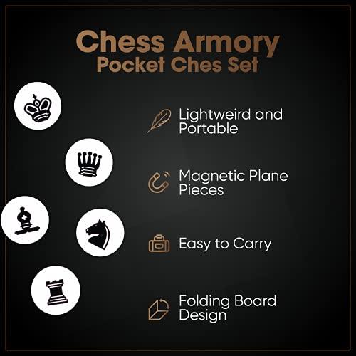 Chess Armory Chess Armory Pocket Chess Set - Portable Mini Chess Set for Adults and Youth - Mini Chess Board to Take Anywhere for an Unforgettable, Mind-Sharpening Chess Game