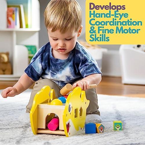 Pidoko Kids Pidoko Kids Baby Shark Toys for 1 Year Old - Montessori Learning, Hammering & Pounding Toy - Birthday Gifts for Toddlers Boys & Girls - Xylophone & Shape Sorter Blocks