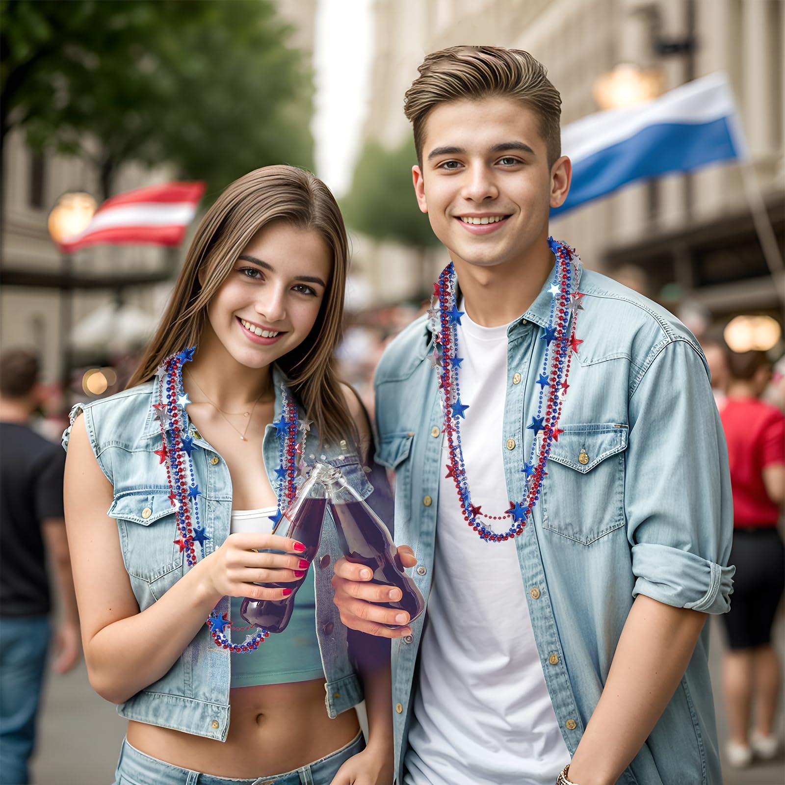 SUMERSHA SUMERSHA 30pcs 4th of July Beads Necklaces Red White Blue Beaded Necklace Star Necklace for Independent Memorial Day Parade Accessory Patriotic Crafts Party Supplies