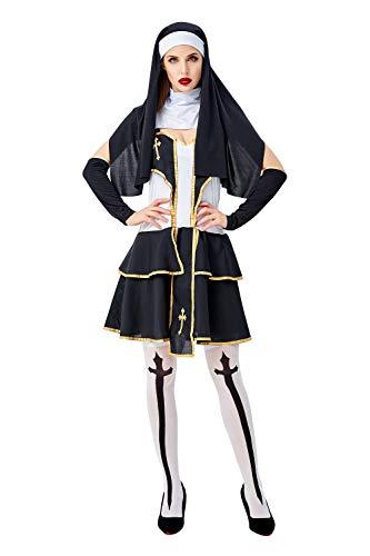 Halloween Costume Halloween Costume, Christian Missionary Pastor, Virgin Mary Sister, Role Play, Slip Dress (XL) Black/Gold