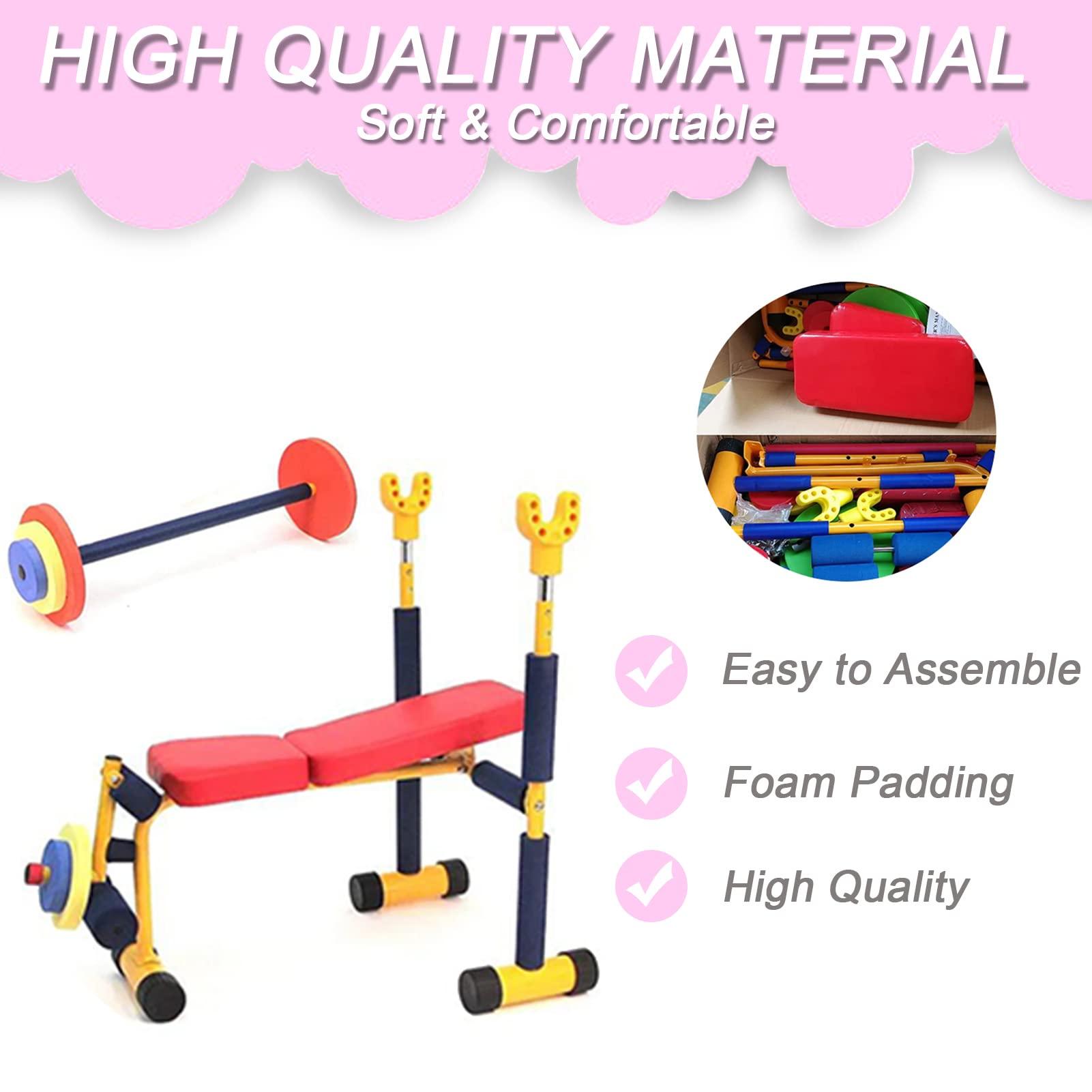 QBDGXFC QBDGXFC Children Fitness Equipment, Kids Barbell Toy Set, Kids Fitness Exercise Equipment, Weight Bench Adjustable Barbell, Bench and Leg Press, for Beginner Exercise, Boys and Girls