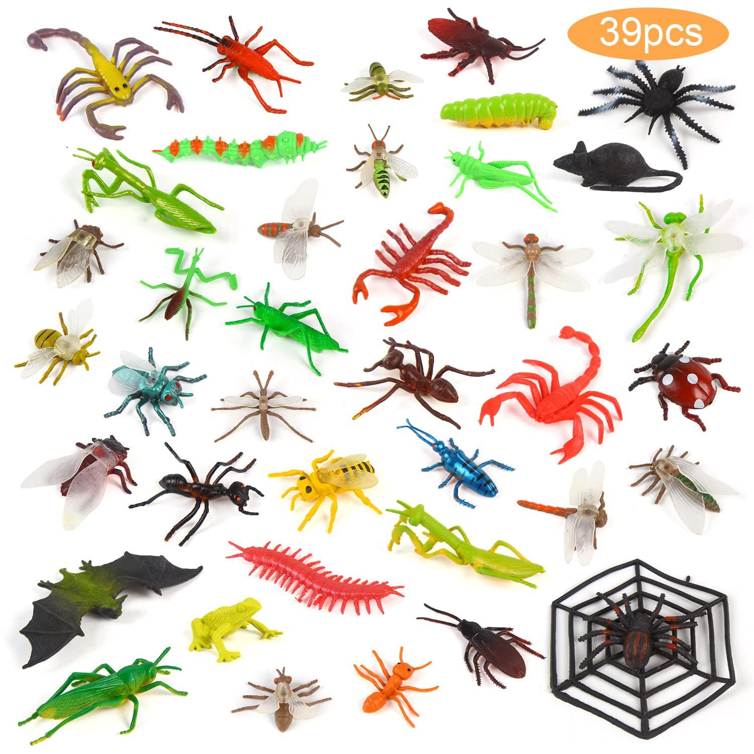 FINGOOO FINGOOO 39 Pack Insects and Bugs for Kids,Assorted Plastic Bug Toys Fake Insects Educational Party Favors