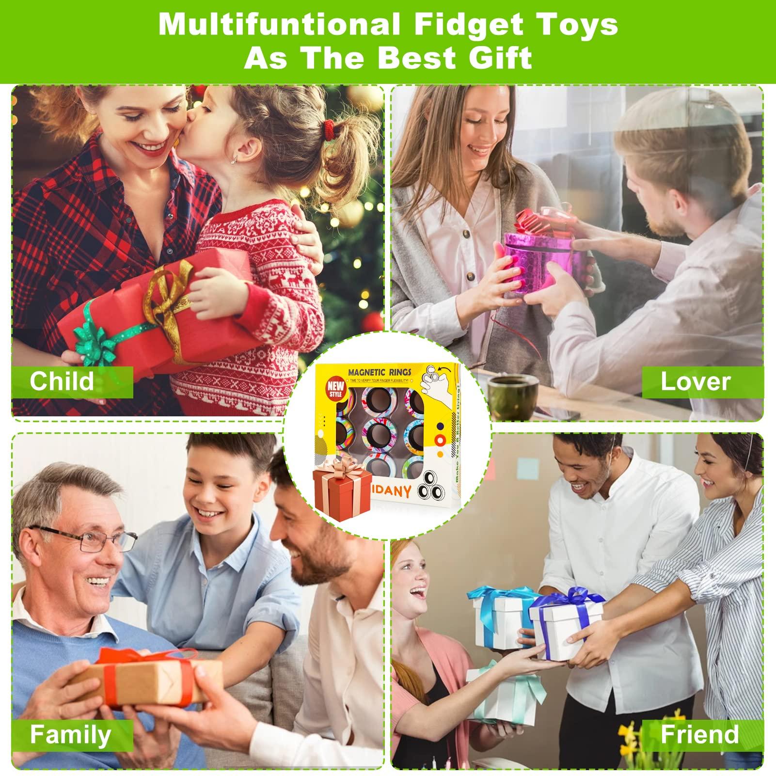 YISHIDANY YISHIDANY 9Pcs Magnetic Rings Fidget Toys Pack, Magnets Finger Spinner for ADHD Stress Relief, Magical Fingears Ring for Training Relieves Autism Anxiety, Great Idea Gift for Adults Teens Kids